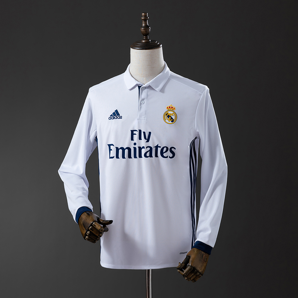 Real Madrid 2016/17 Home Long Sleeve Retro Jersey – Vintage Replica Football Soccer Shirt – S–XXL