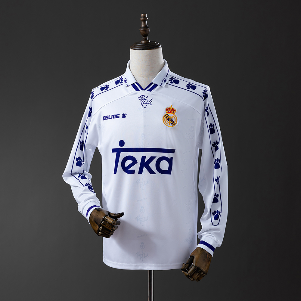 Real Madrid 1994/95 Home Long Sleeve Retro Jersey – Vintage Replica Football Soccer Shirt – S–XXL