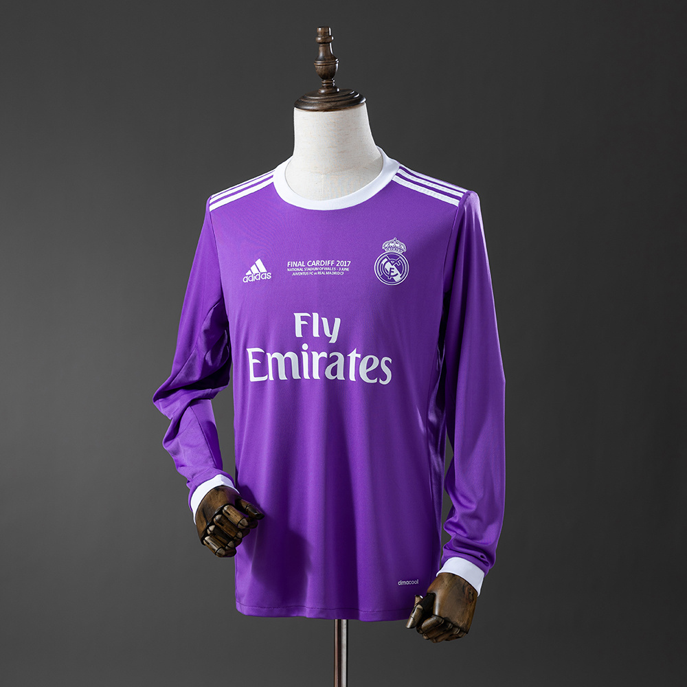 Real Madrid 2016/17 Away Long Sleeve Retro Jersey – Vintage Replica Football Soccer Shirt – S–XXL