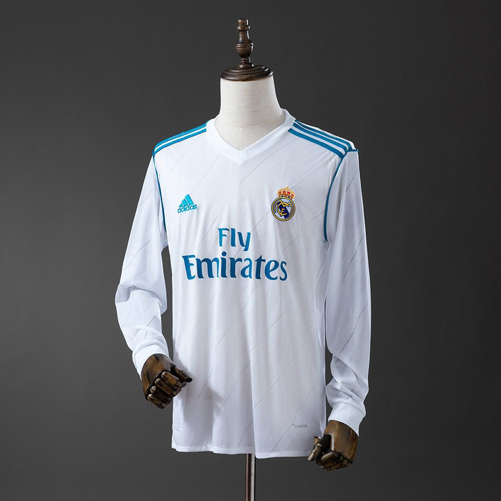 Real Madrid 2017/18 Home Long Sleeve Retro Jersey – Vintage Replica Football Soccer Shirt – S–XXL