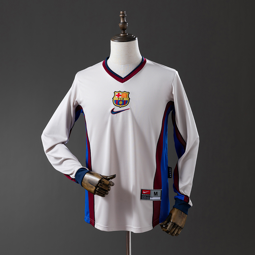 Barcelona 1998/99 Away Long Sleeve Retro Jersey – Vintage Replica Football Soccer Shirt – Size S–XXL