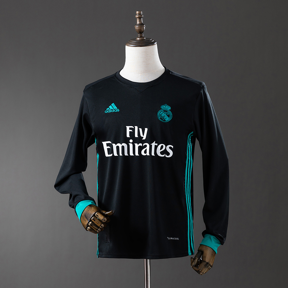 Real Madrid 2017/18 Away Long Sleeve Retro Jersey – Vintage Replica Football Soccer Shirt – S–XXL