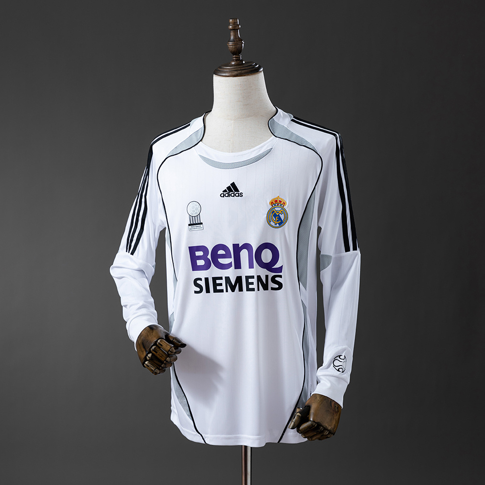Real Madrid 2006/07 Home Long Sleeve Retro Jersey – Vintage Replica Football Soccer Shirt – S–XXL