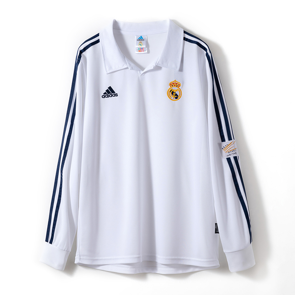 Real Madrid 2001/02 Home (UEFA Champions League) Long Sleeve Retro Jersey – Vintage Replica Football Soccer Shirt – S–XXL