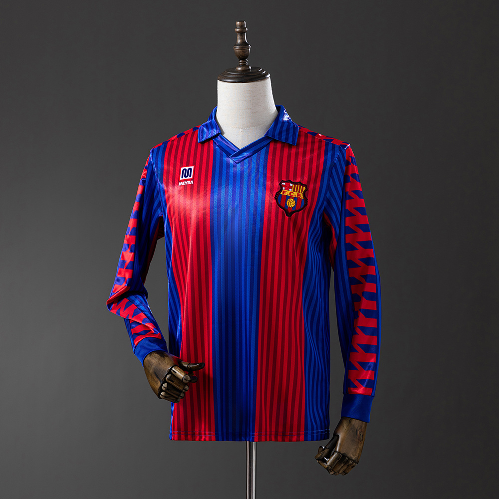 Barcelona 1992 Home Long Sleeve Retro Jersey – Vintage Replica Football Soccer Shirt – Size S–XXL