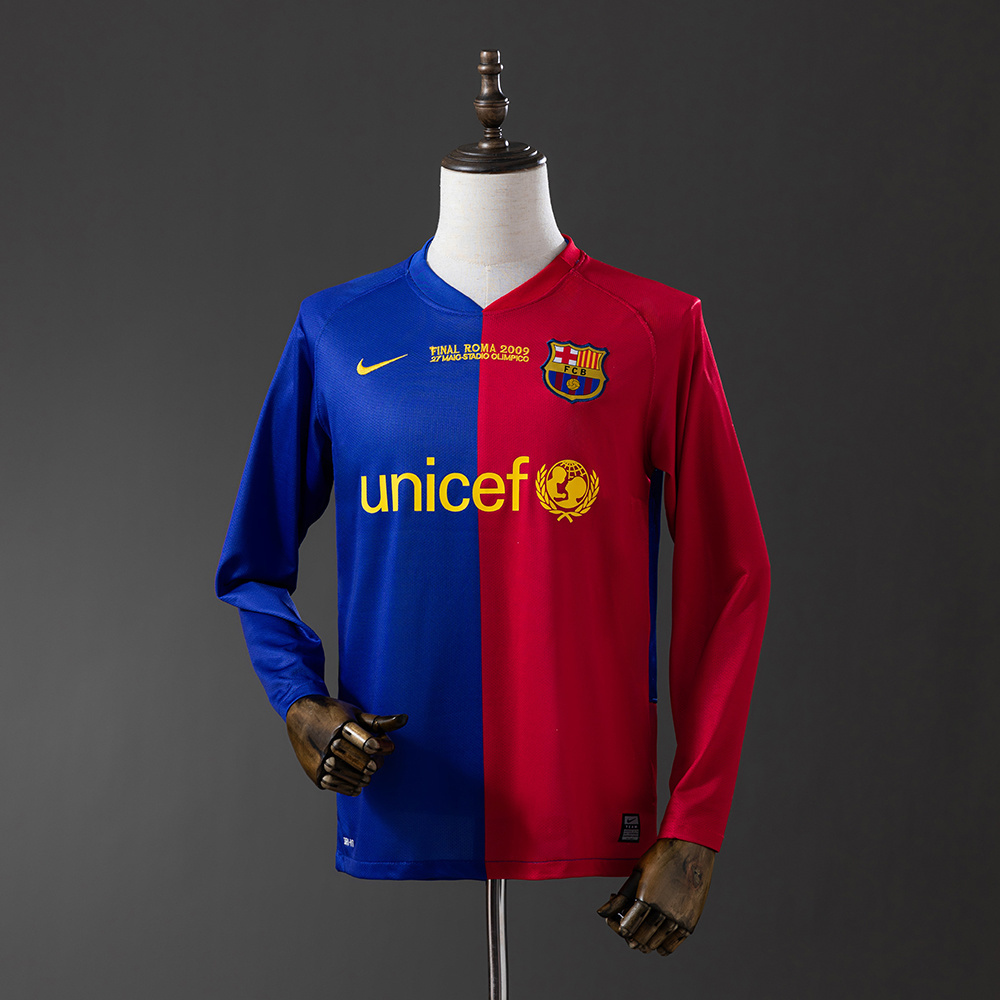 Barcelona 2008/09 Home Long Sleeve Retro Jersey – Vintage Replica Football Soccer Shirt – Size S–XXL