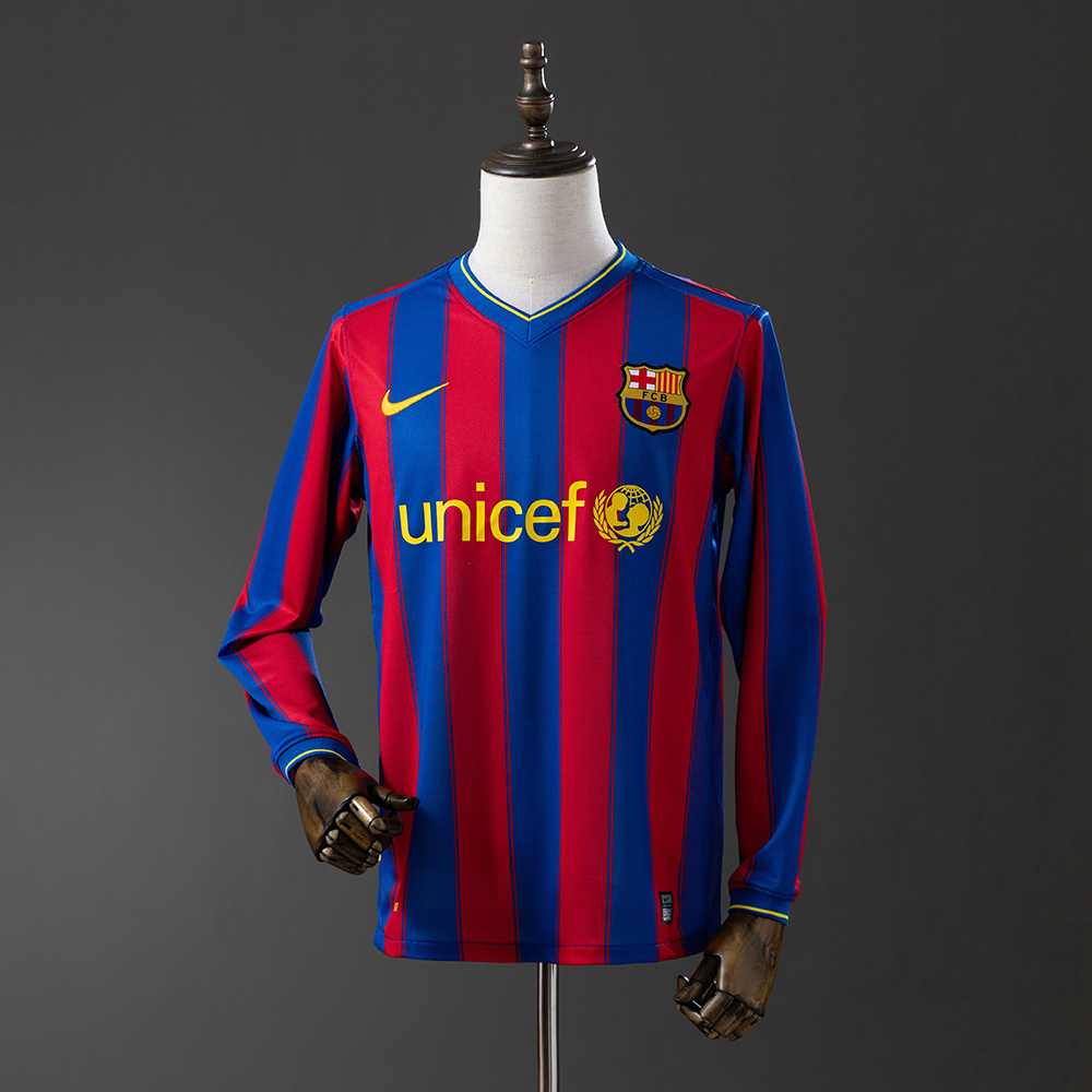 Barcelona 2009/10 Home Long Sleeve Retro Jersey – Vintage Replica Football Soccer Shirt – Size S–XXL