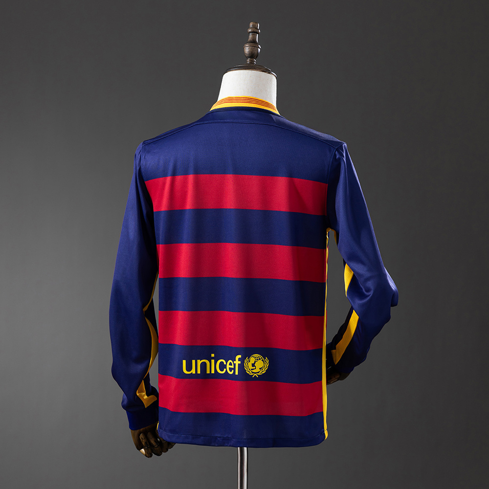 Barcelona 2015/16 Home Long Sleeve Retro Jersey – Vintage Replica Football Soccer Shirt – Size S–XXL
