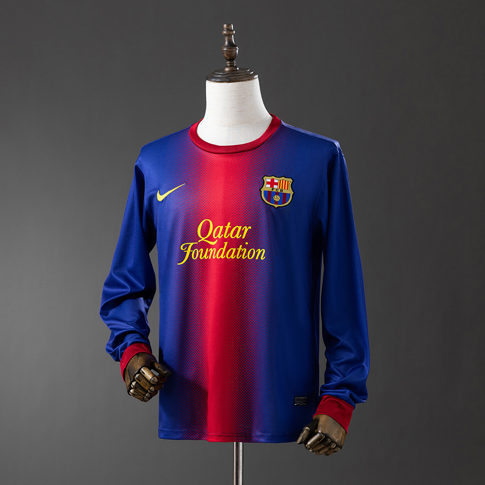 Barcelona 2012/13 Home Long Sleeve Retro Jersey – Vintage Replica Football Soccer Shirt – Size S–XXL