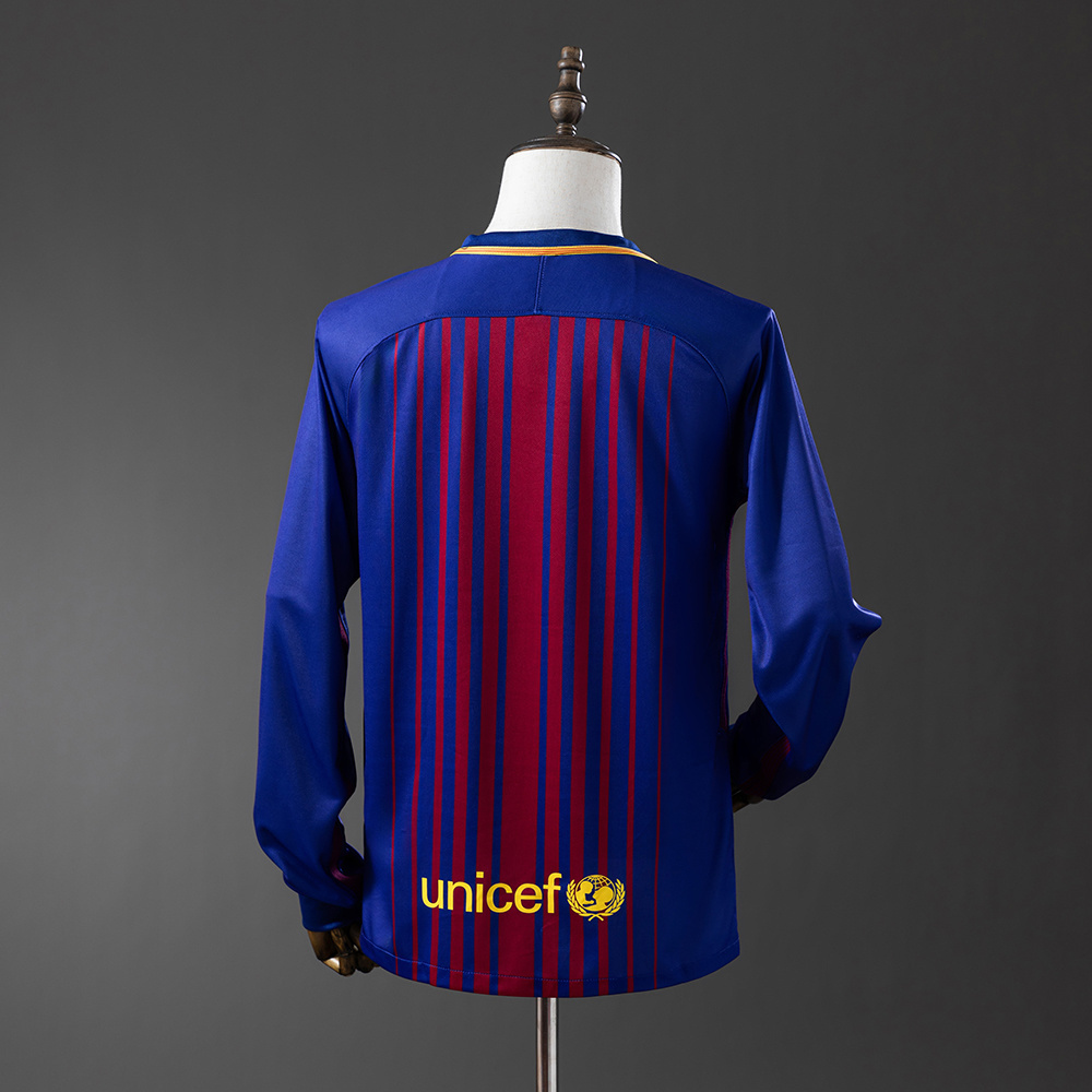 Barcelona 2017/18 Home Long Sleeve Retro Jersey – Vintage Replica Football Soccer Shirt – Size S–XXL