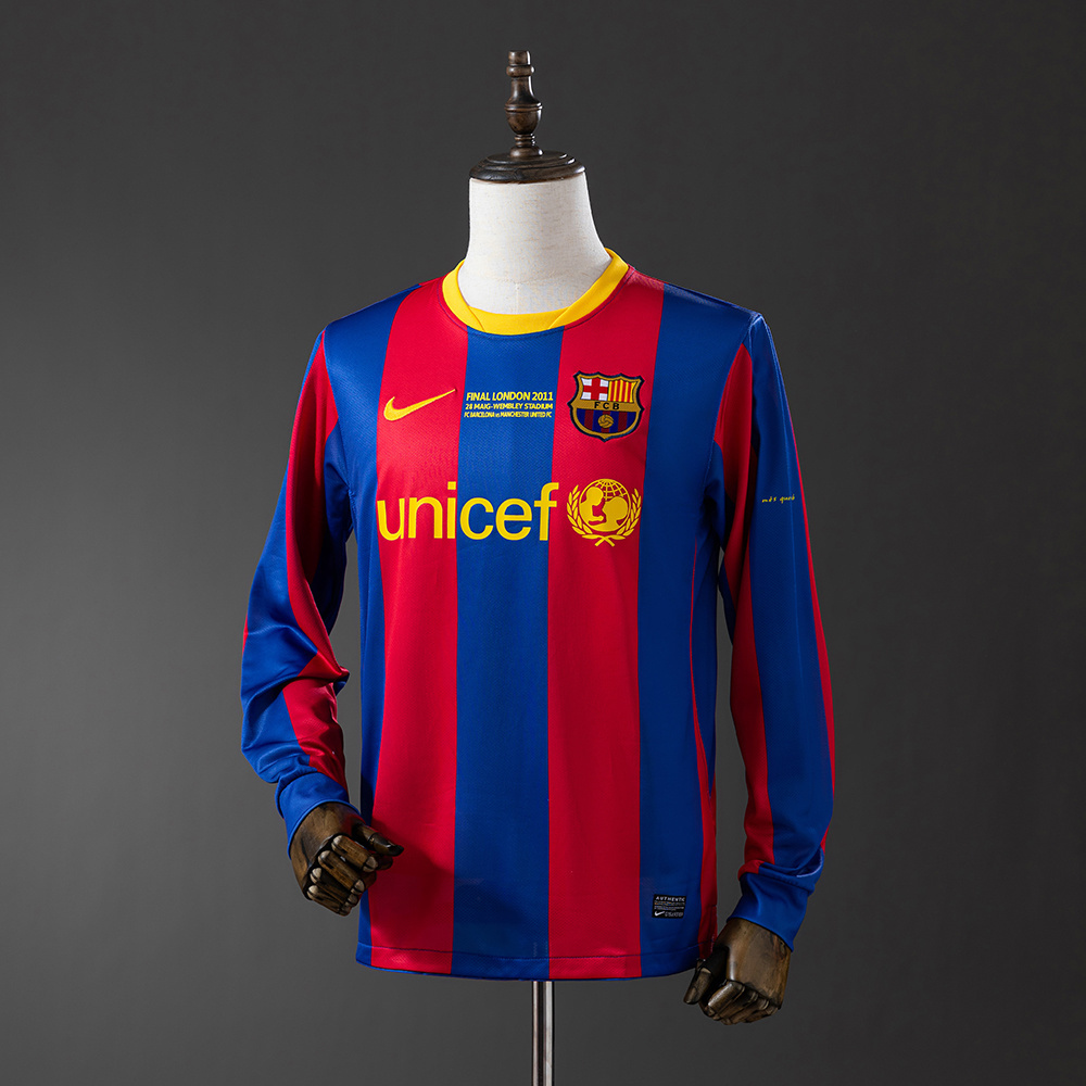 Barcelona 2010/11 Home Long Sleeve Retro Jersey – Vintage Replica Football Soccer Shirt – Size S–XXL