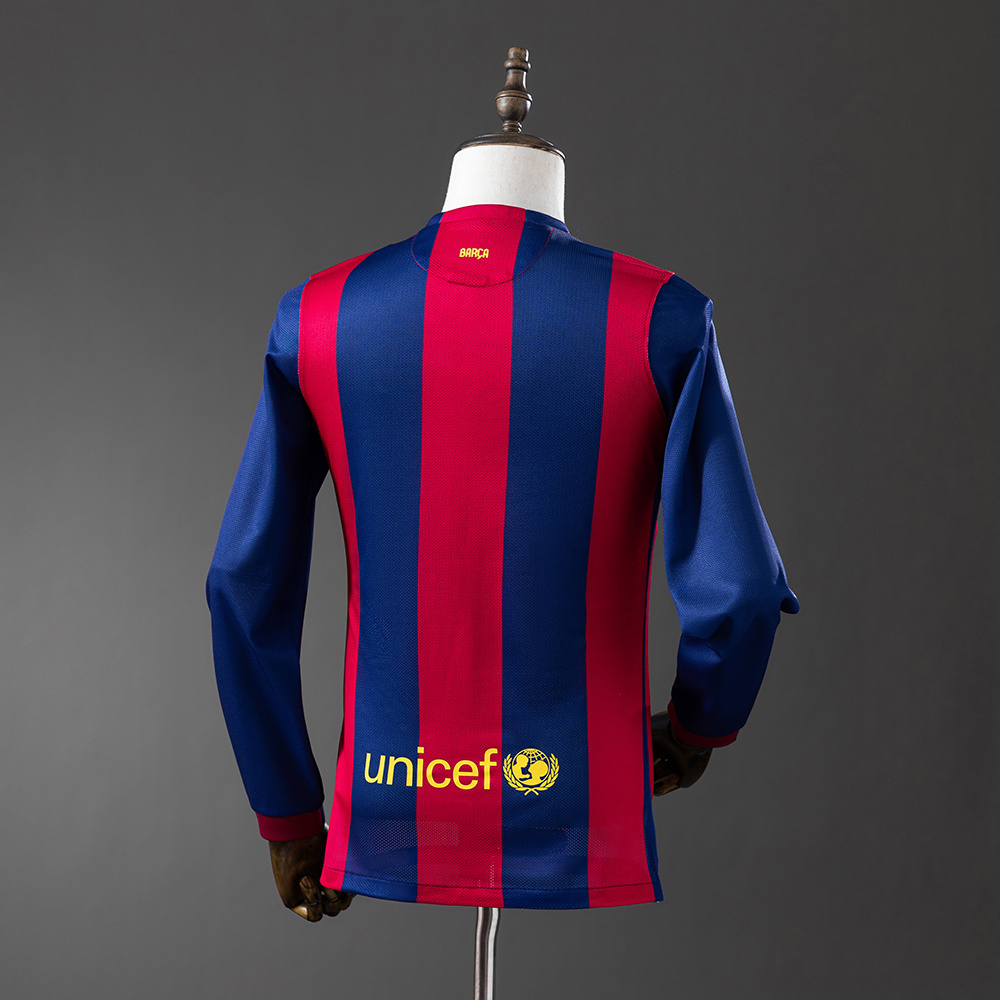 Barcelona 2014/15 Home Long Sleeve Retro Jersey – Vintage Replica Football Soccer Shirt – Size S–XXL