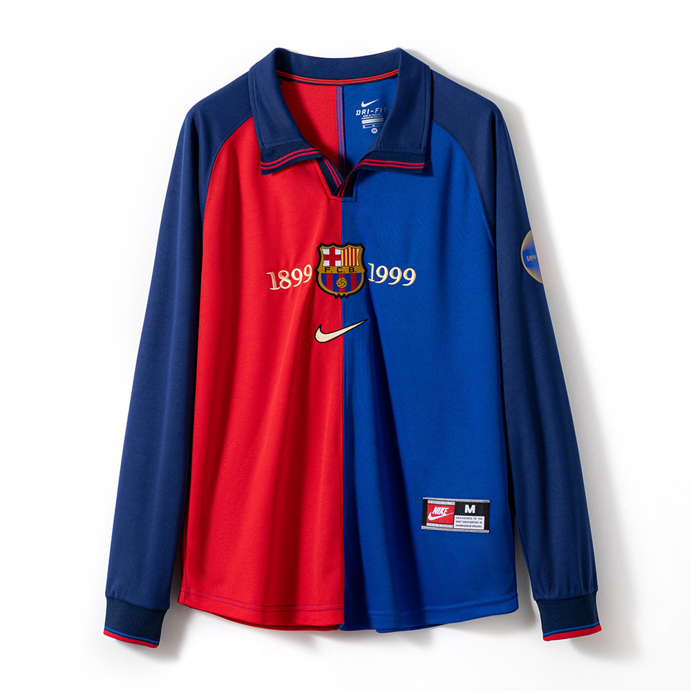 Barcelona 1999/00 Home Retro Long Sleeve Jersey – Vintage Replica Football Soccer Shirt – Size S–XXL
