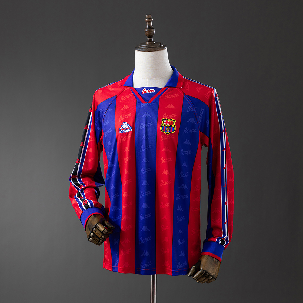 Barcelona 1995/97 Home Long Sleeve Retro Jersey – Vintage Replica Football Soccer Shirt – Size S–XXL