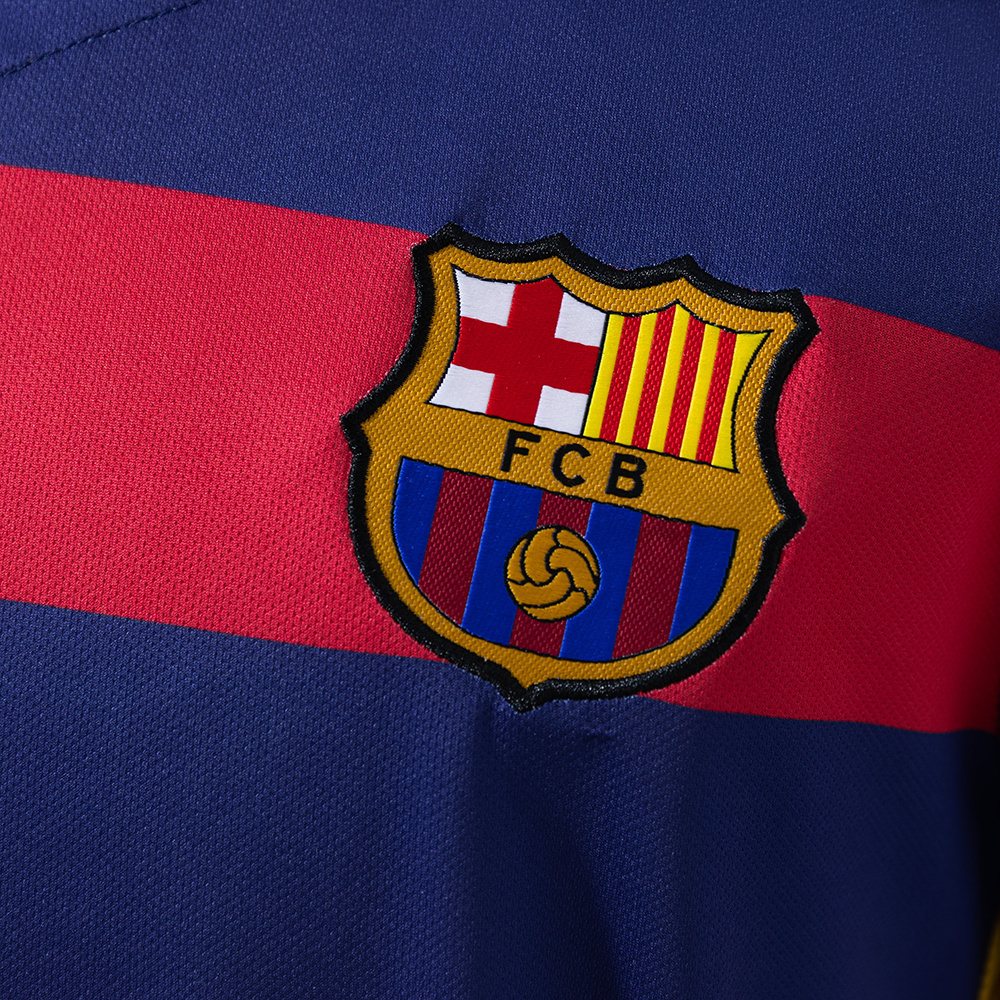 Barcelona 2015/16 Home Long Sleeve Retro Jersey – Vintage Replica Football Soccer Shirt – Size S–XXL
