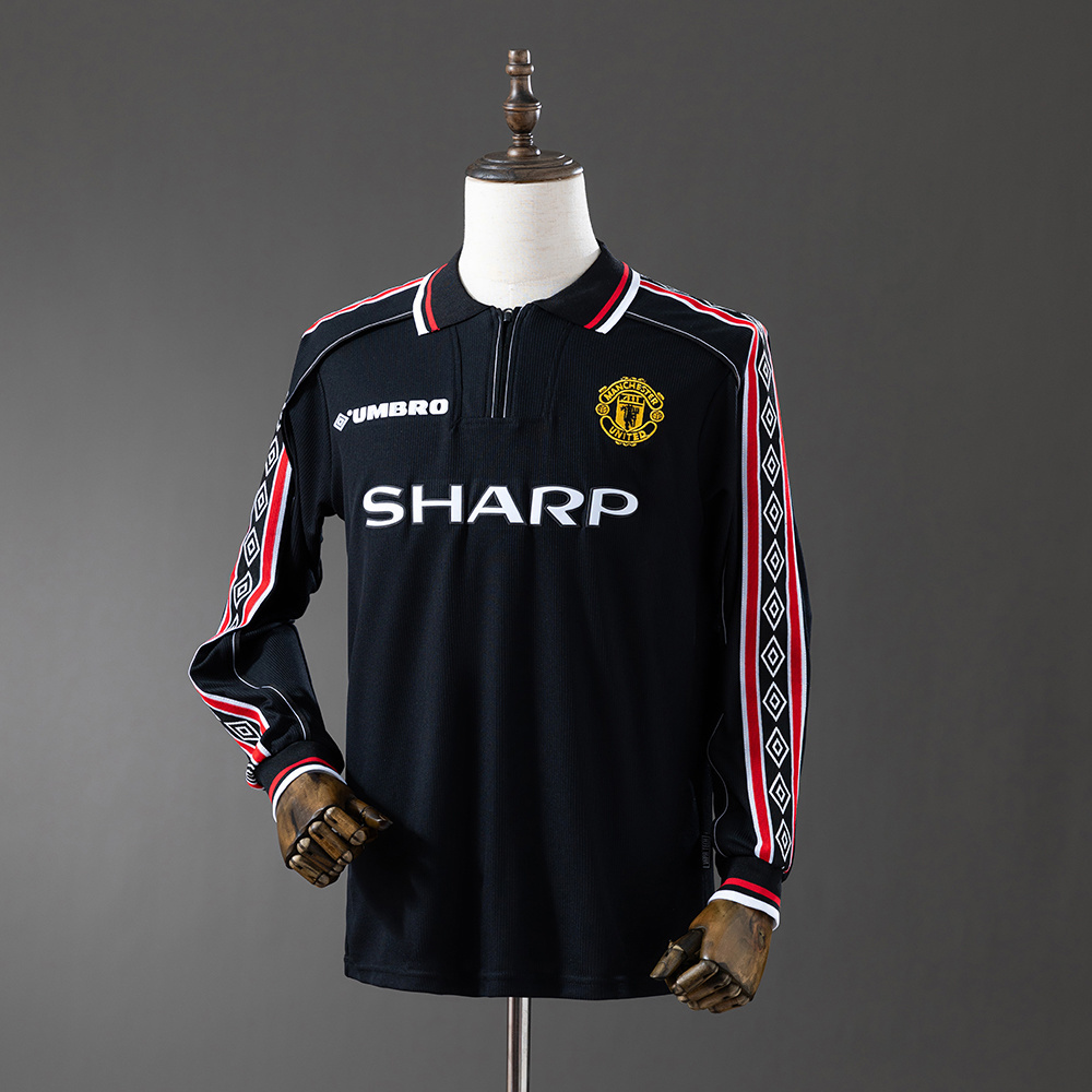 Manchester United 1998/99 Black Long Sleeve Retro Jersey – Classic Replica Football Soccer Shirt – Size S–XXL
