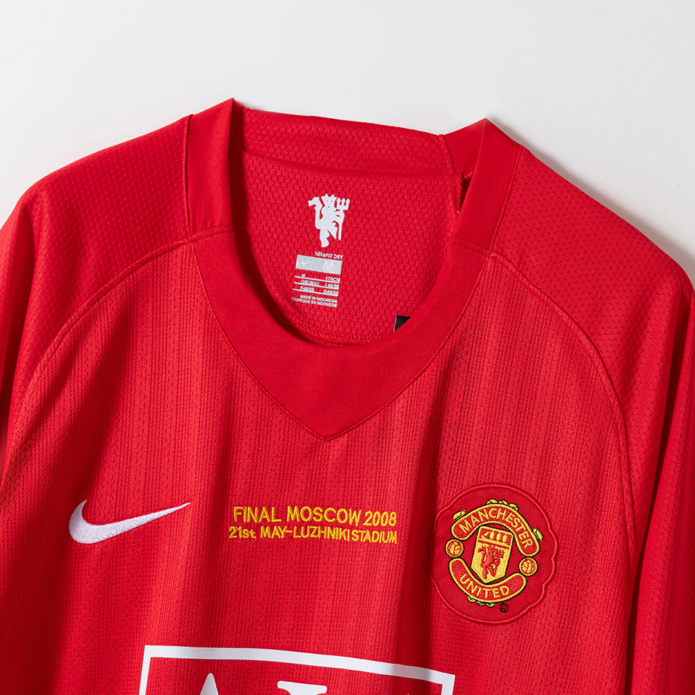 Manchester United 2007/08 Home Champions League Edition (League Edition Optional) Retro Jersey – Classic Replica Football Soccer Shirt – Size S–XXL