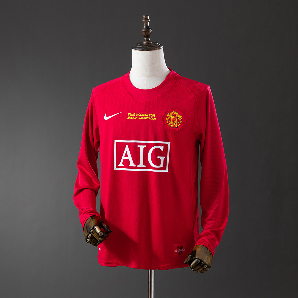 Manchester United 2007/08 Home Champions League Edition (League Edition Optional) Long Sleeve Retro Jersey – Classic Replica Football Soccer Shirt – Size S–XXL