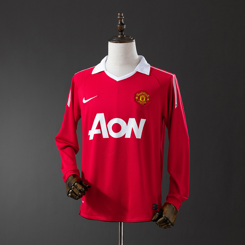 Manchester United 2010/11 Home Long Sleeve Retro Jersey – Classic Replica Football Soccer Shirt – Size S–XXL