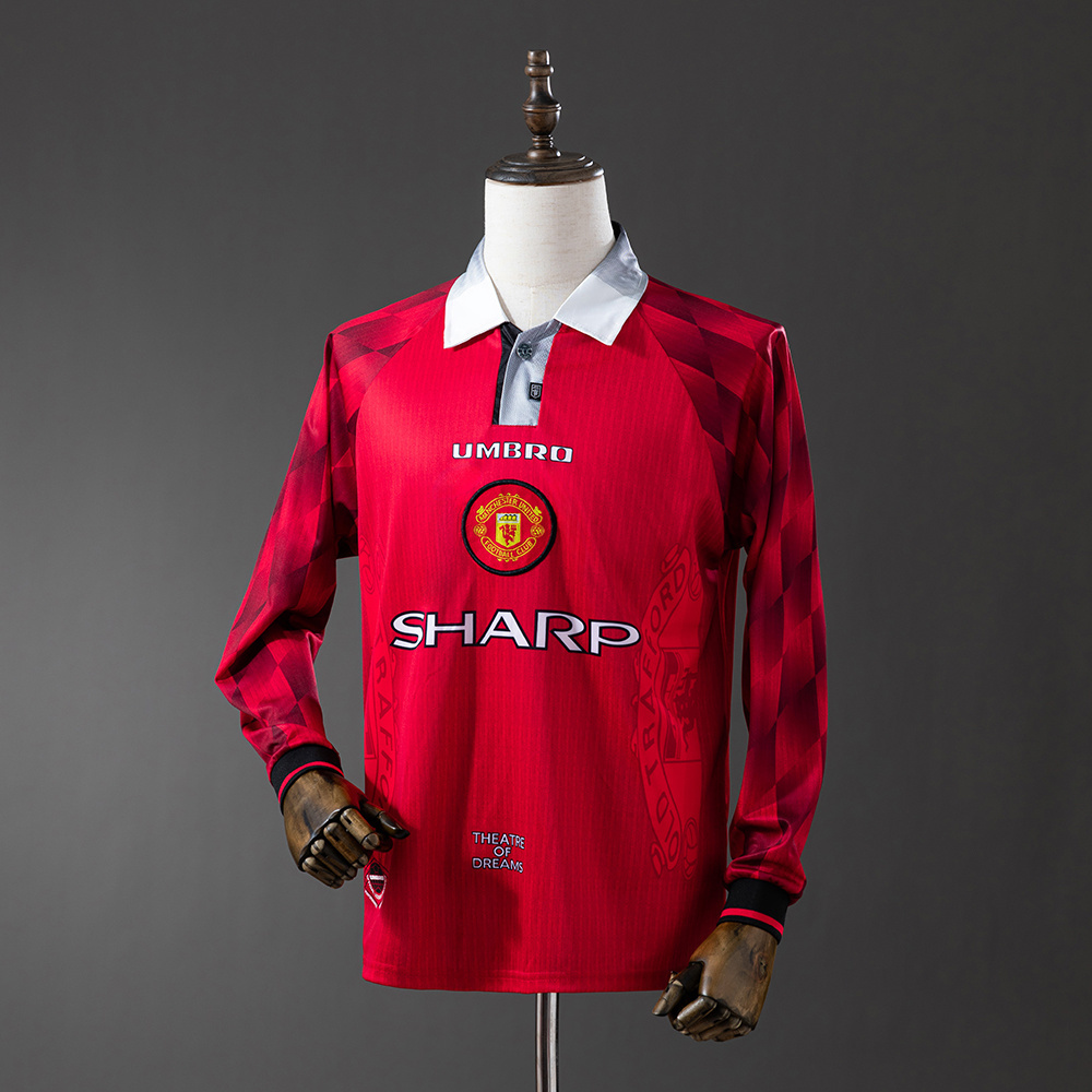 Manchester United 1996/97 Home Long Sleeve Retro Jersey – Classic Replica Football Soccer Shirt – Size S–XXL