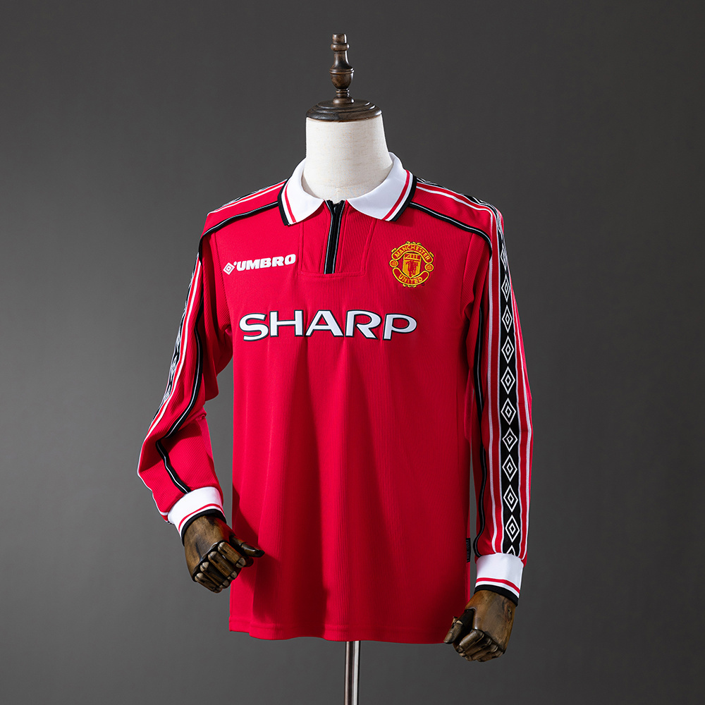 Manchester United 1998/99 Home Long Sleeve Retro Jersey – Classic Replica Football Soccer Shirt – Size S–XXL