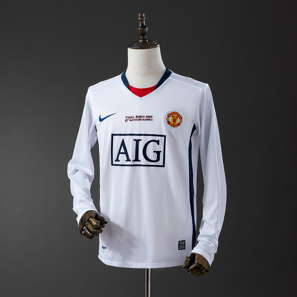 Manchester United 2008/09 Away Champions League Edition Long Sleeve Retro Jersey – Classic Replica Football Soccer Shirt – Size S–XXL
