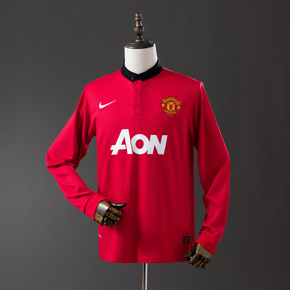 Manchester United 2013/14 Home Long Sleeve Retro Jersey – Classic Replica Football Soccer Shirt – Size S–XXL