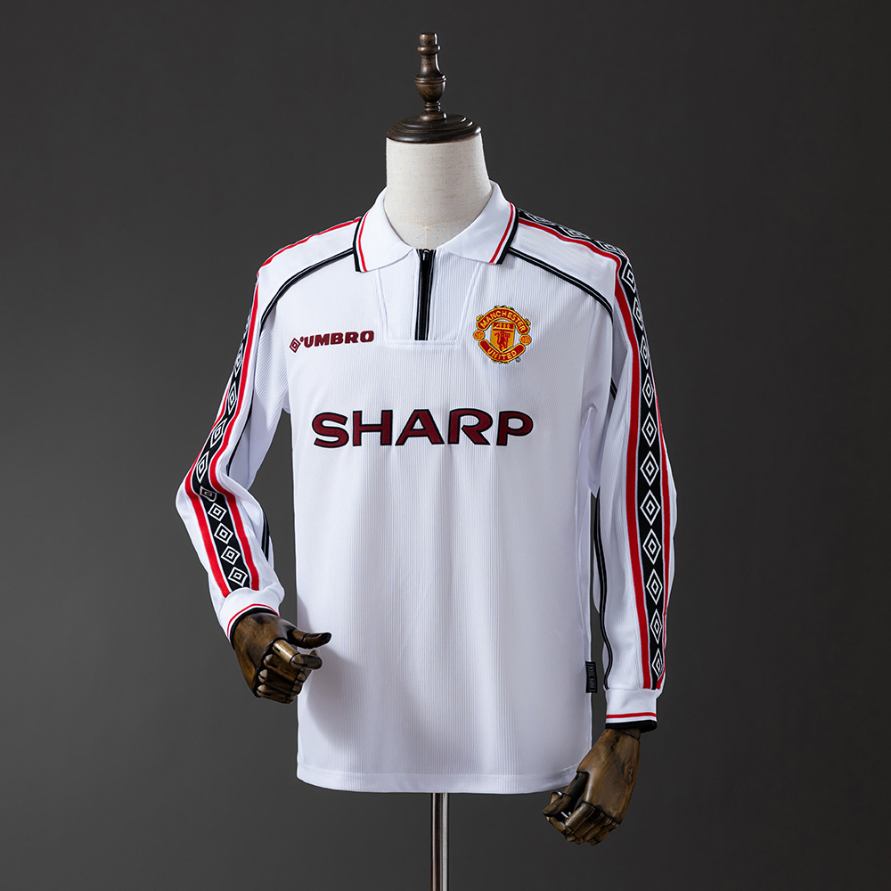 Manchester United 1998/99 White Long Sleeve Retro Jersey – Classic Replica Football Soccer Shirt – Size S–XXL