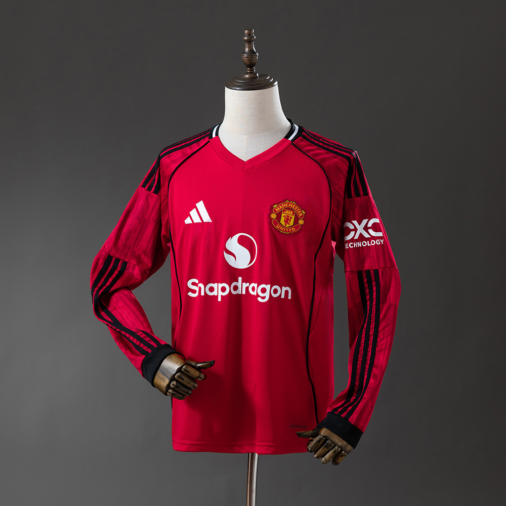 Manchester United 25/26 Home Long Sleeve Jersey – Replica Football Soccer Shirt – Size S–4XL