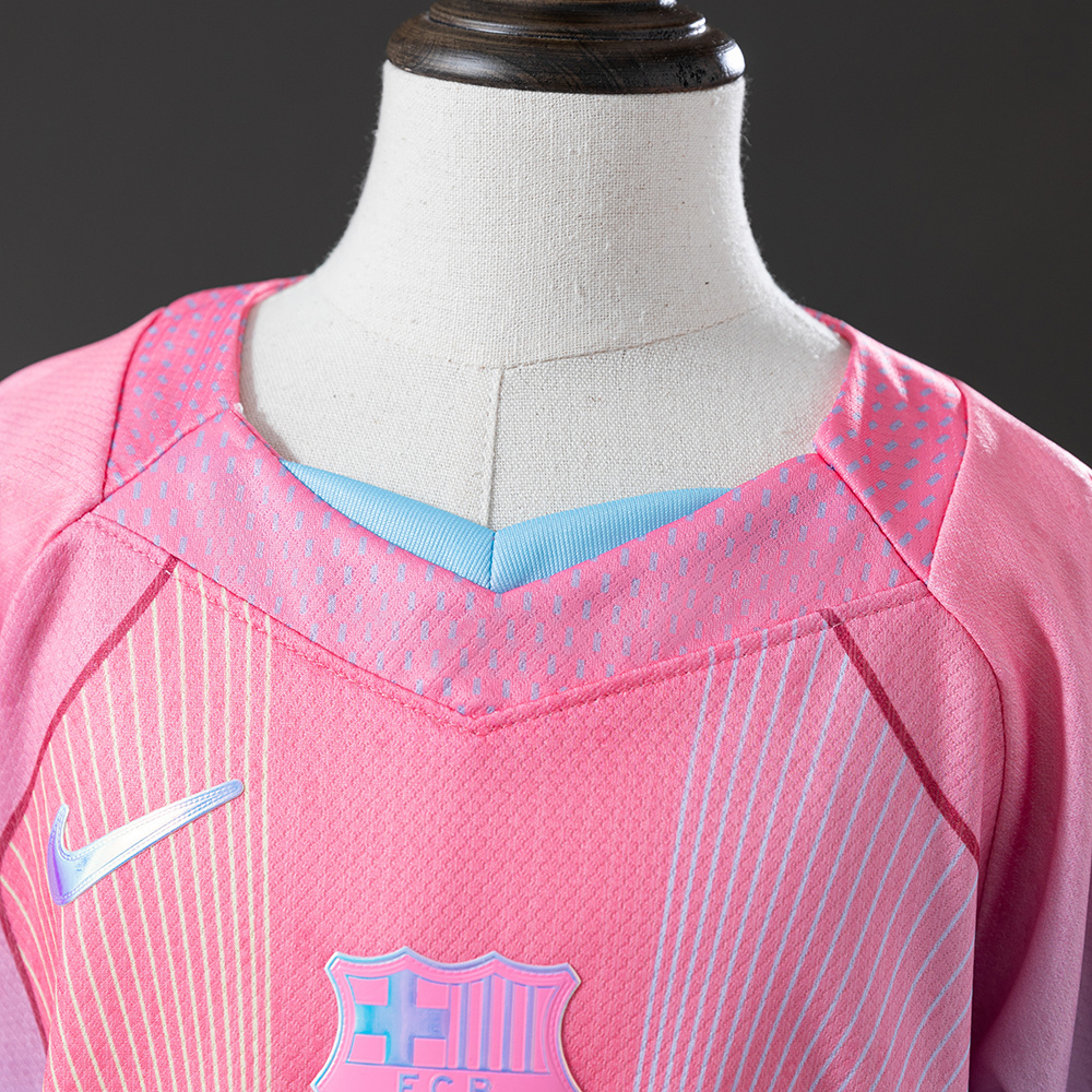 Barcelona 25/26 Concept Edition Pink Kids Kit Jersey – Replica Football Soccer Shirt – Size 16–28