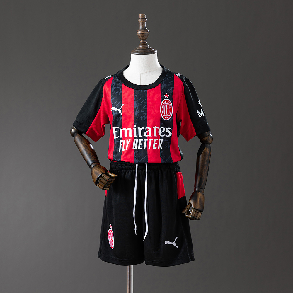 AC Milan 25/26 Home Kids Kit Jersey – Replica Football Soccer Shirt – Size 16–28