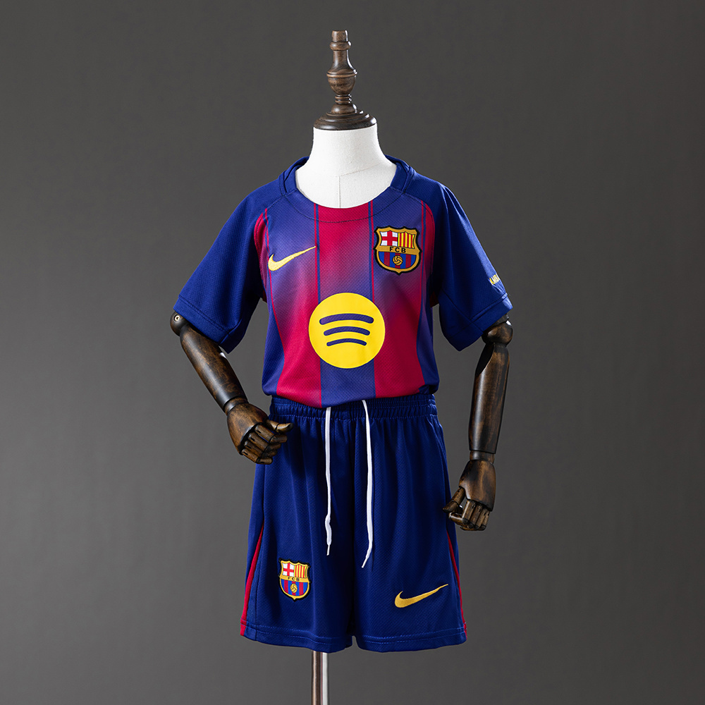 Barcelona 25/26 Home Kids Kit Jersey – Replica Football Soccer Shirt – Size 16–28