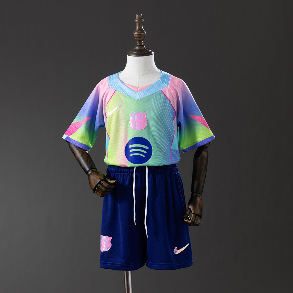 Barcelona 25/26 Concept Edition Green Kids Kit Jersey – Replica Football Soccer Shirt – Size 16–28