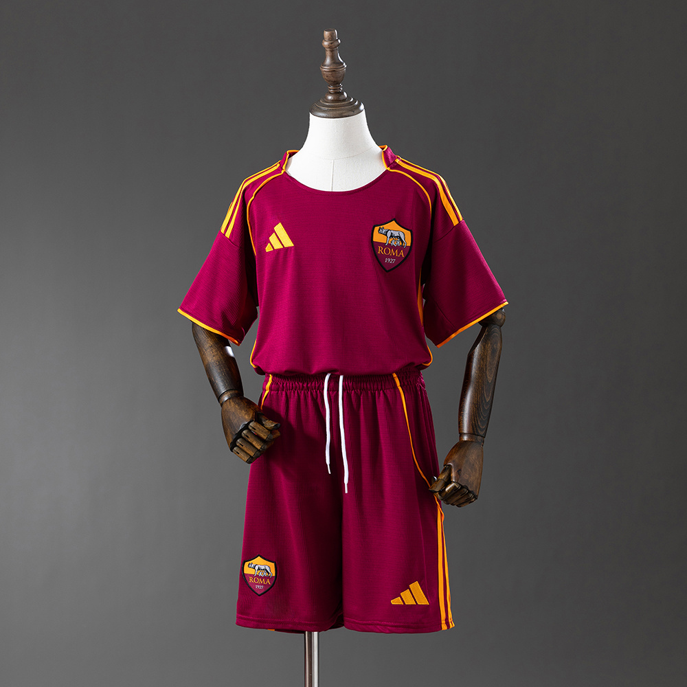 AS Roma 25/26 Home Full Kids Kit Jersey – Replica Football Soccer Shirt – Size 16–28