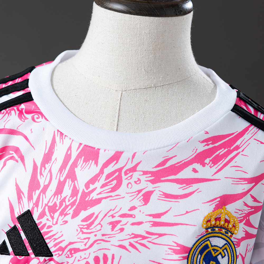 Real Madrid 25/26 Special Edition Pink Kids Kit Jersey – Replica Football Soccer Shirt – Size 16–28