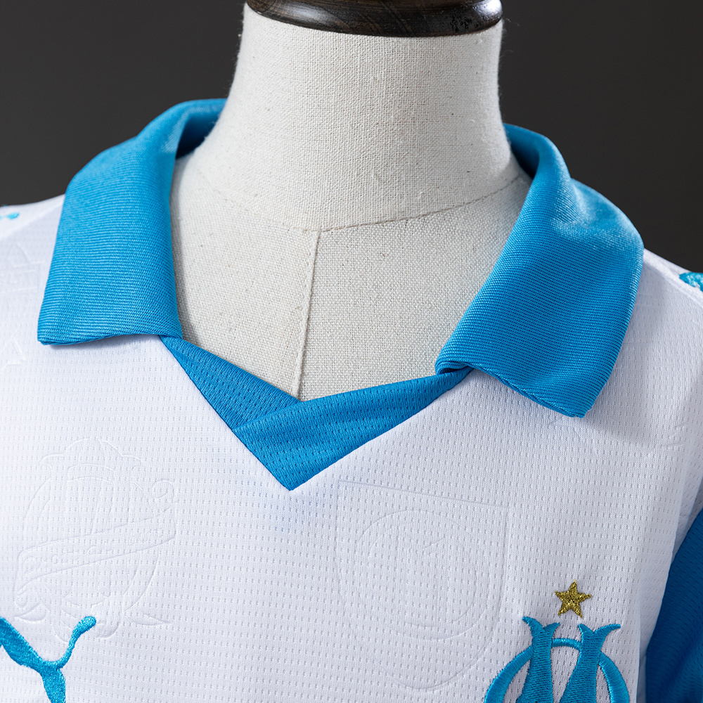 Olympique Marseille 25/26 Home Kids Kit Jersey – Replica Football Soccer Shirt – Size 16–28