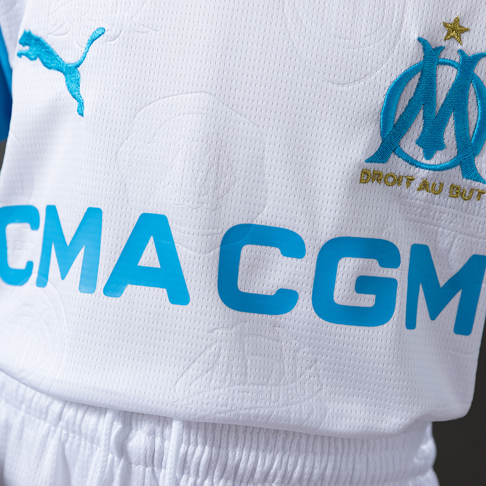 Olympique Marseille 25/26 Home Kids Kit Jersey – Replica Football Soccer Shirt – Size 16–28