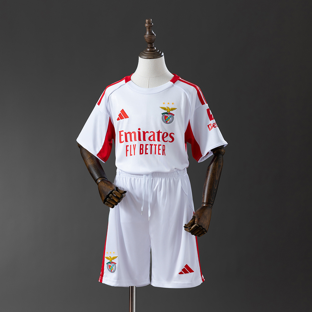 Benfica 25/26 Kids Kit White Away Jersey – Replica Football Soccer Shirt – Size 16–28