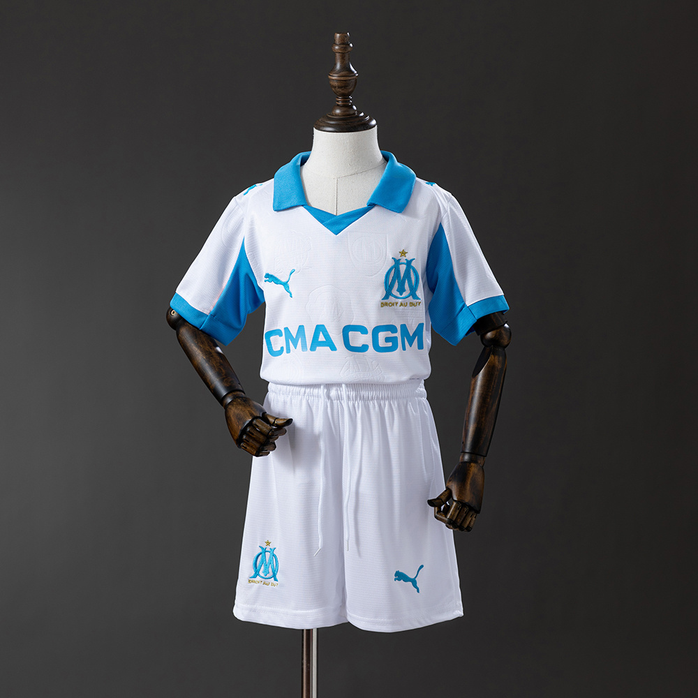 Olympique Marseille 25/26 Home Kids Kit Jersey – Replica Football Soccer Shirt – Size 16–28