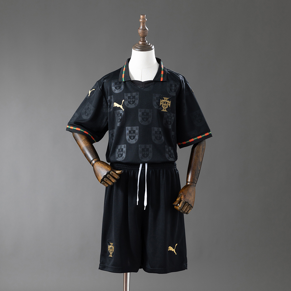 Portugal 2026 Black Kids Kit Jersey – Replica Football Soccer Shirt – Size 16–28