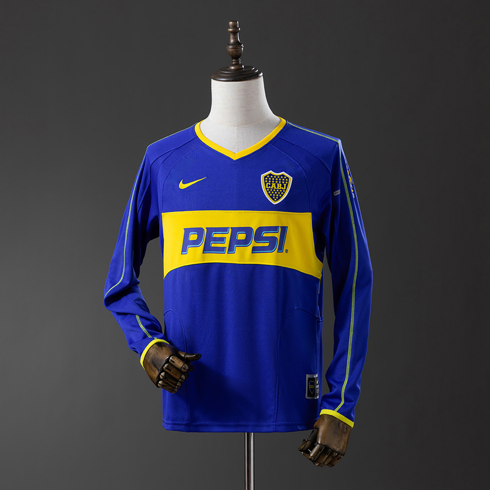 Boca Juniors 2003 Home Long Sleeve Retro Jersey – Replica Football Soccer Shirt – Size S–XXL