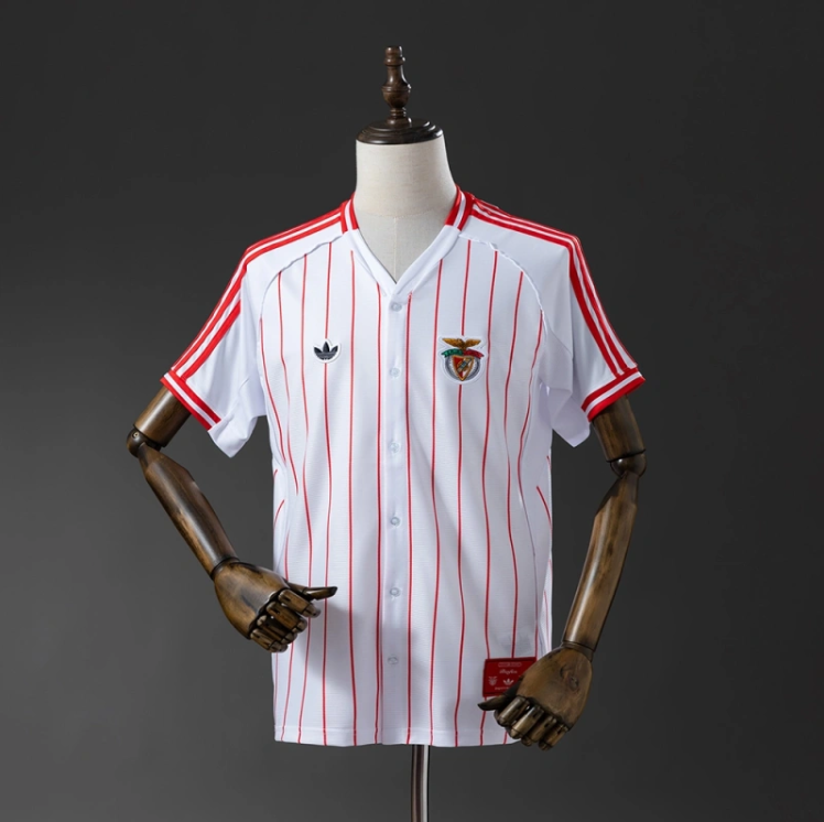 Benfica 25/26 US Pack Full-Button Baseball Jersey White – Replica Football Soccer Shirt