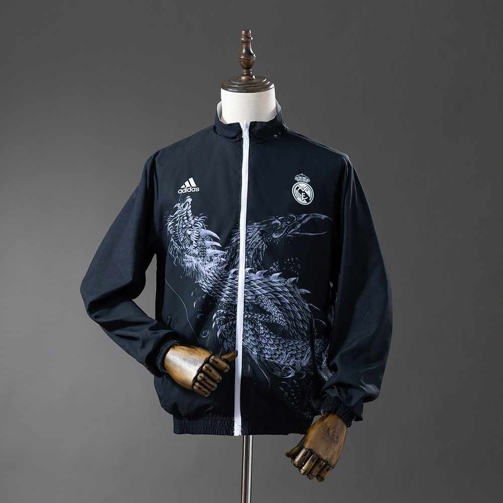 Real Madrid Retro Reversible Anthem Jacket Windbreaker – Replica Football Soccer Outfit – Size S–2XL
