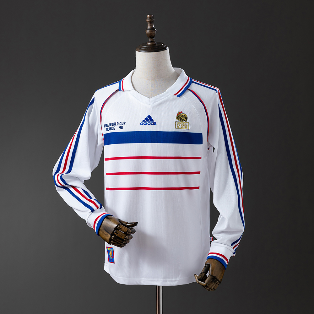France 1998 Away Long Sleeve Retro Jersey – Replica Football Soccer Shirt – S–XXL