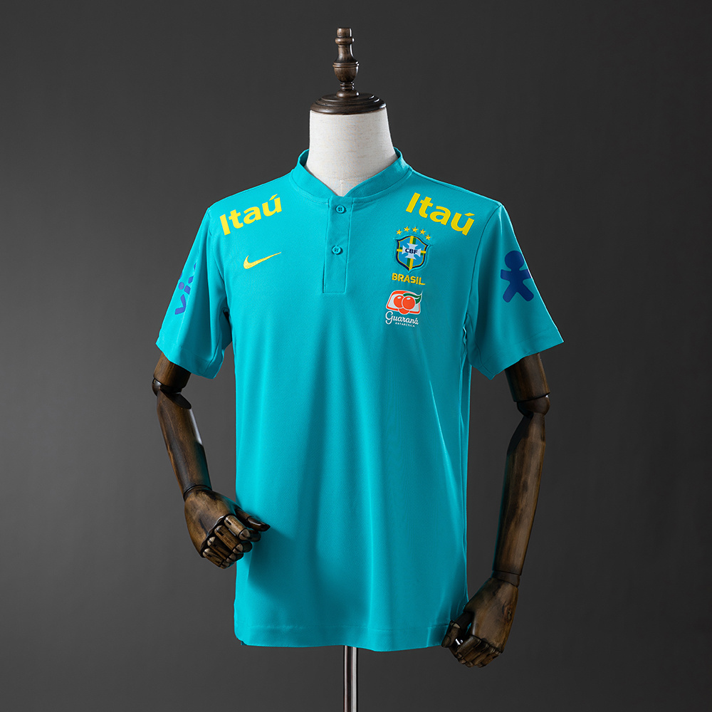 Brazil 2021 Lake Blue Retro POLO – Replica Football Soccer Shirt – S–XXL