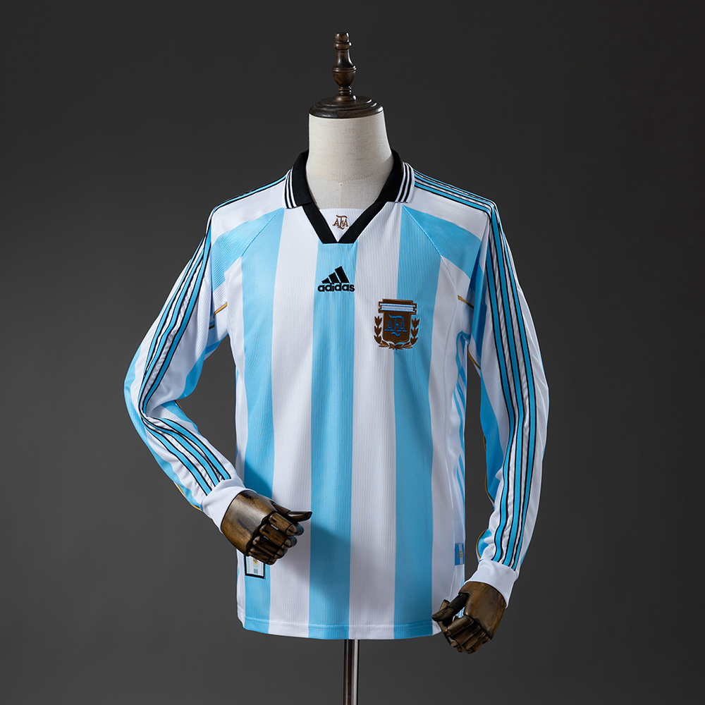 Argentina 1998 Home Long Sleeve Retro Jersey – Replica Football Soccer Shirt – S–XXL