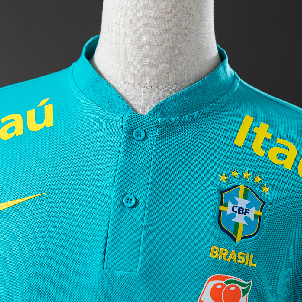Brazil 2021 Lake Blue Retro POLO – Replica Football Soccer Shirt – S–XXL
