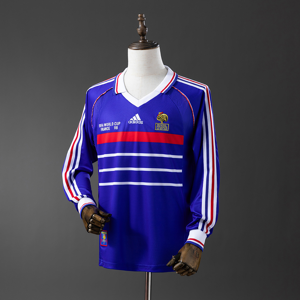 France 1998 Home Long Sleeve Retro Jersey – Replica Football Soccer Shirt – S–XXL