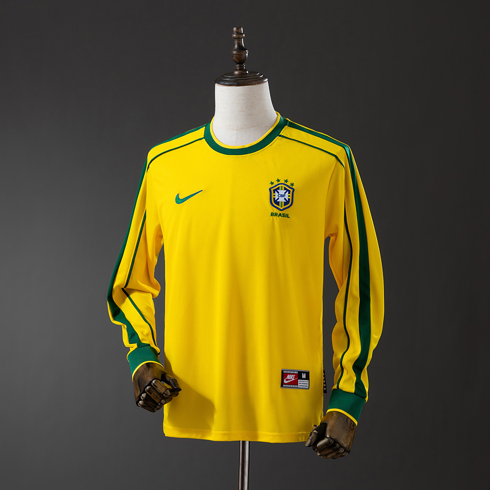 Brazil 1998 Home Long Sleeve Retro Jersey – Replica Football Soccer Shirt – S–XXL