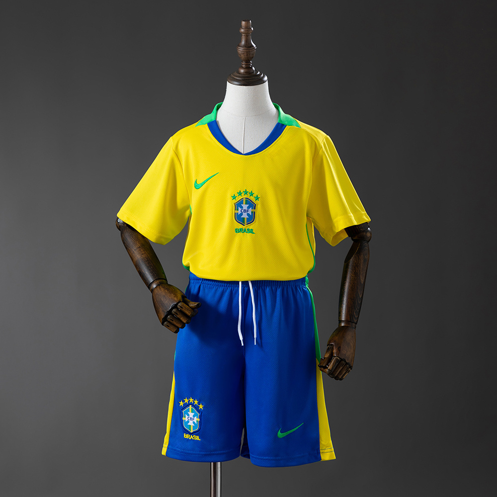 Brazil 2025 Home Kids Kit Jersey – Replica Football Soccer Shirt – Size 16–28